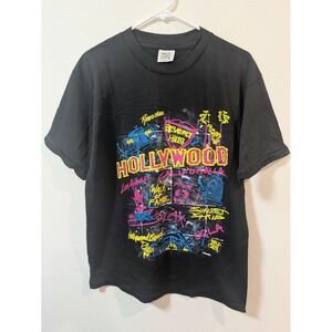 Vintage Wild Oats Shirt Mens Large Black Hollywood California Neon Graphic 80s